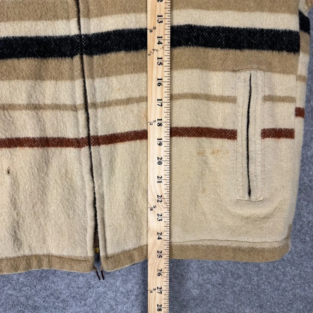 Vintage Wool Striped Hooded Jacket Mens Tan Brown Hudson Bay Style Sherpa Lined